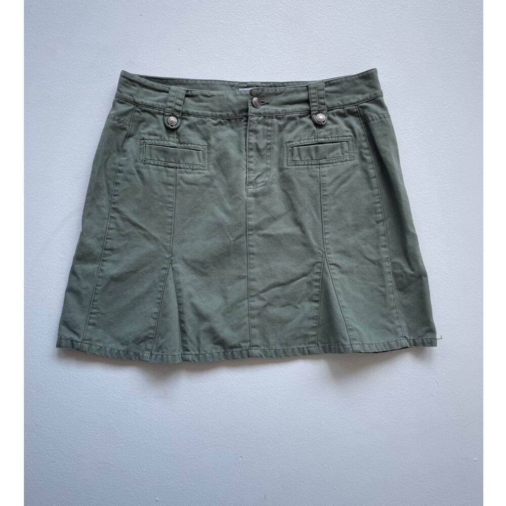 Vtg Y2K OLD NAVY Sage Green Pleated Mini Utility Skirt · Cotton · Size 10